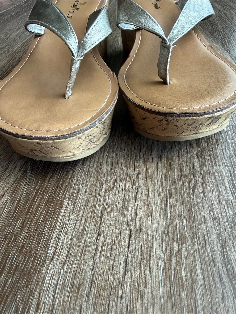 Montego Bay Club Y2K Silver Metallic Cork Wedge Sandals